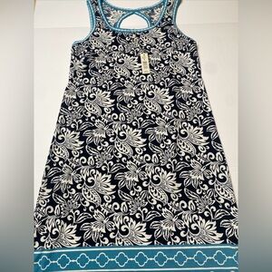 Max Studio Sleeveless Dress Women Small Navy White Floral Sleeveless Keyhole $98